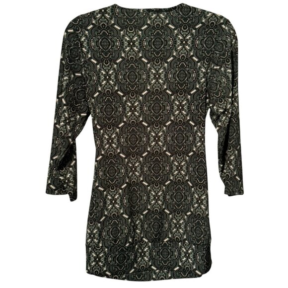 Maurices Womens V-Neck Wrap Blouse Size L 3/4 Sleeve Green Paisley Top - Picture 12 of 12